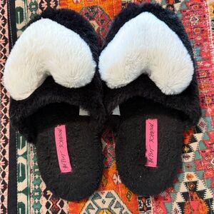 Betsey Johnson Black and White Heart Slippers